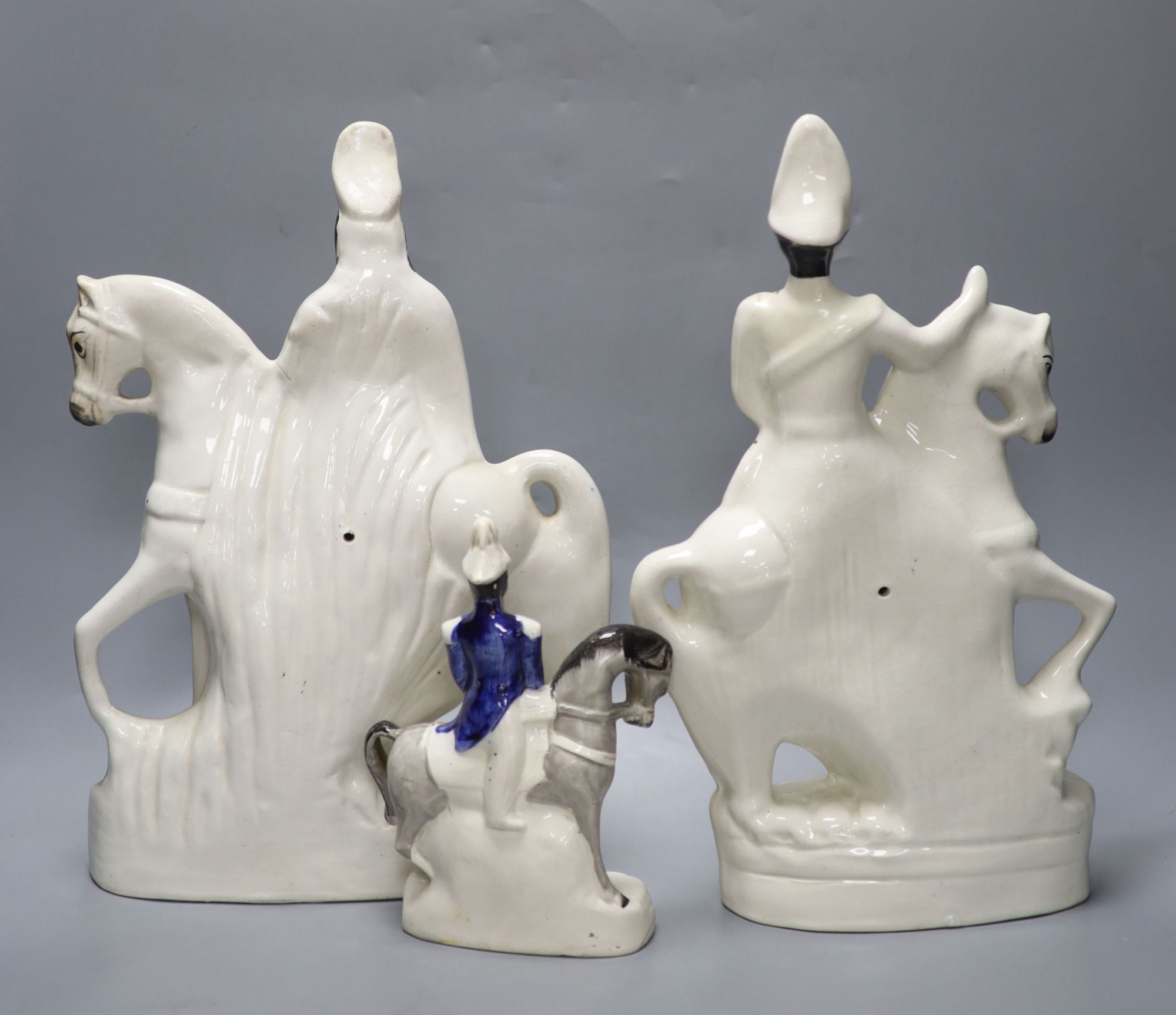 Three Staffordshire flatback figures, tallest 37cm, including G. Burnaby and Lord Raglan